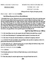 Đề kiểm tra chất lượng học kỳ I môn Ngữ văn Lớp 6 - Năm học 2019-2020 - Phòng giáo dục và đào tạo huyện Lý Nhân